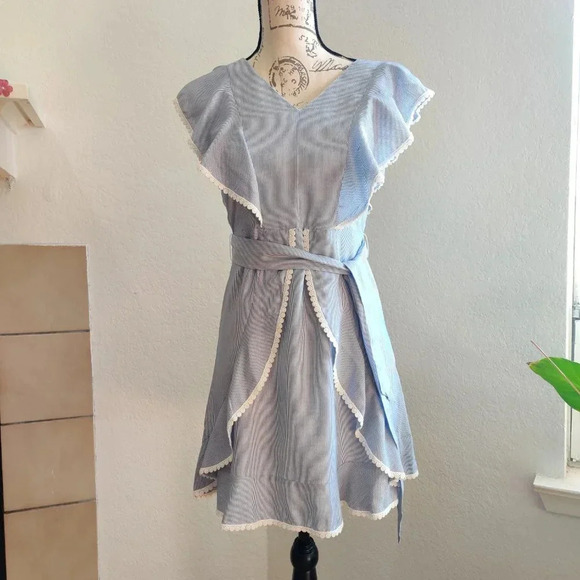 Cupcakes and Cashmere Striped Peasant Ruffle Short Sleeve Mini Dress Size S - Picture 5 of 12